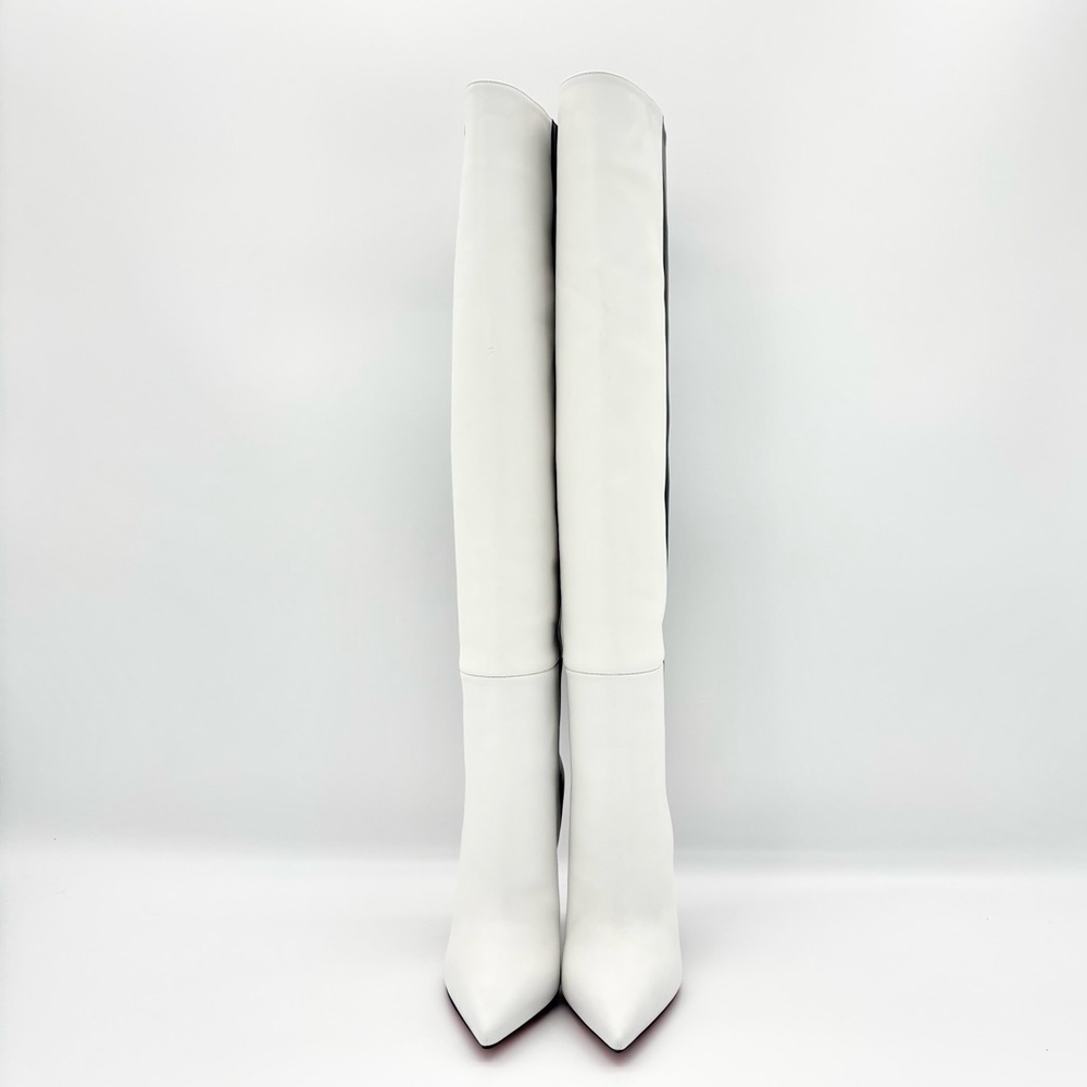 NIB Christian Louboutin Astrilarge Botta 100 Black White Pointed Toe Boots 37.5 - Picture 5 of 10